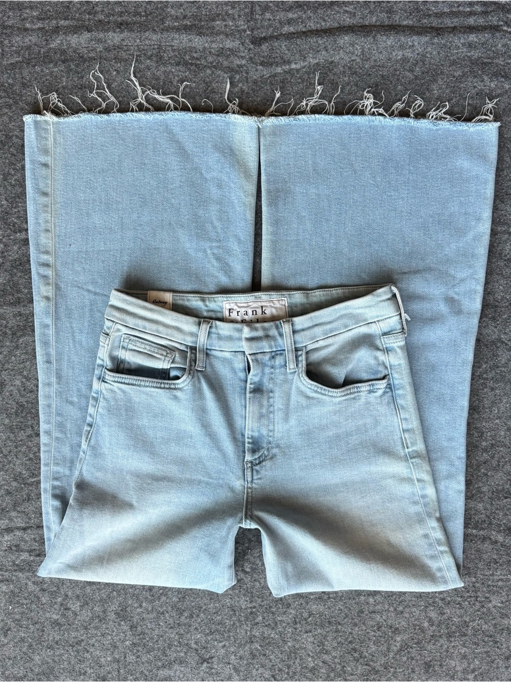 Frank & Eileen Galway Style Light Wash Denim High Waist Wide Leg Raw Hem Jeans